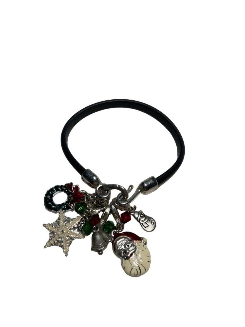 Christmas Charm Bracelet Rubber Band 7 inch Santa Tree Wreath